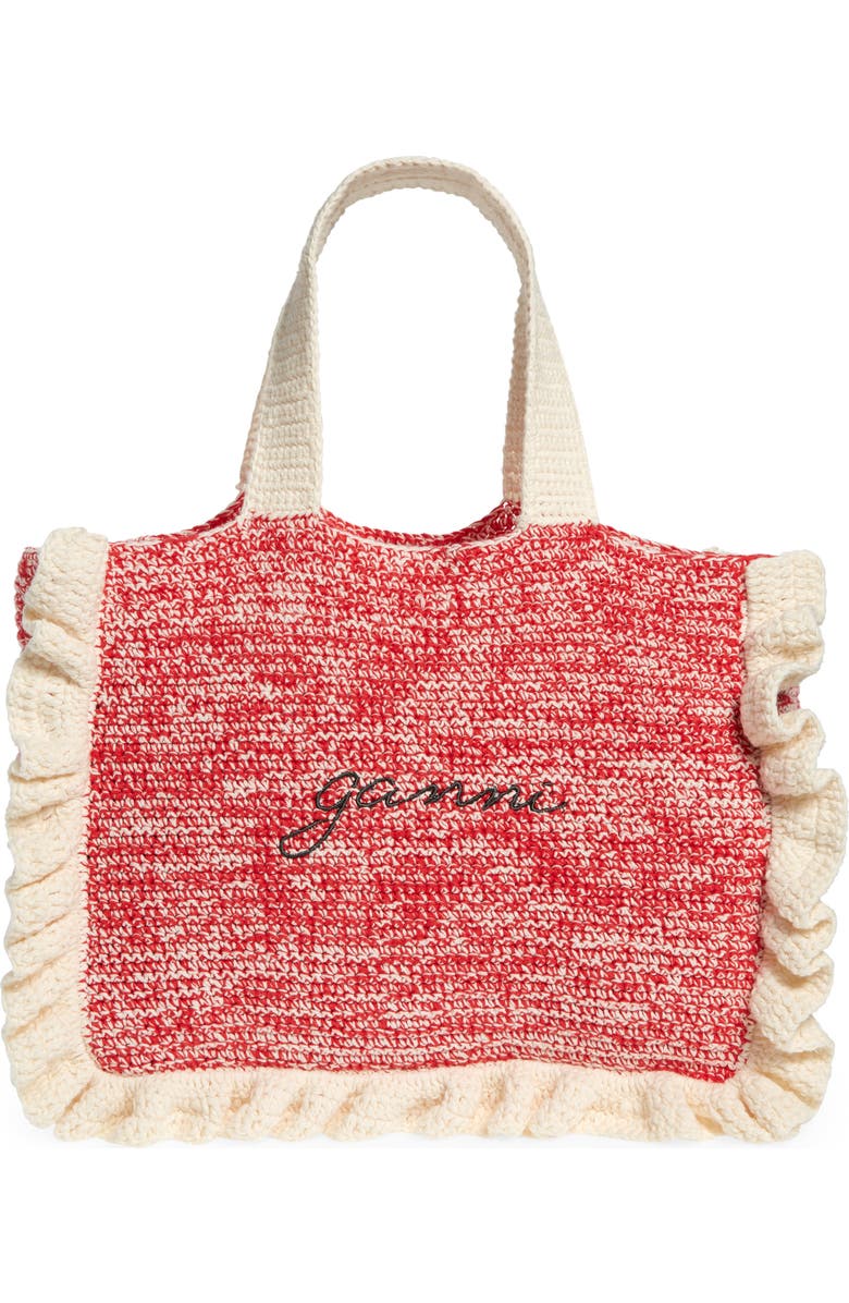 Ganni Organic Cotton Crochet Tote, Main, color,