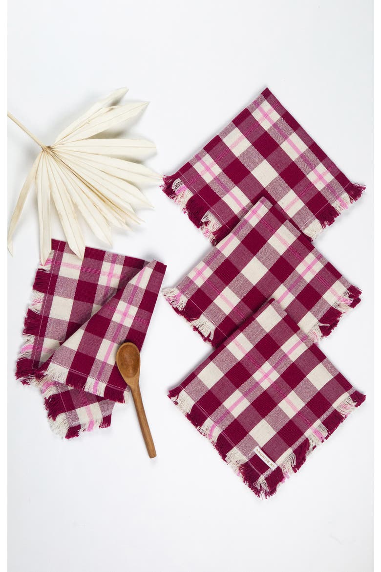 Handwoven Abigail Cranberry Cotton Party Napkins, Set of 4, Main, color, Red