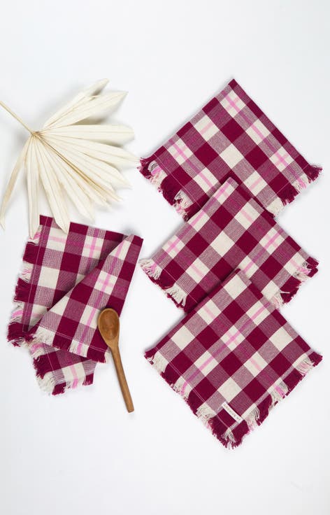Handwoven Abigail Cranberry Cotton Party Napkins, Set of 4