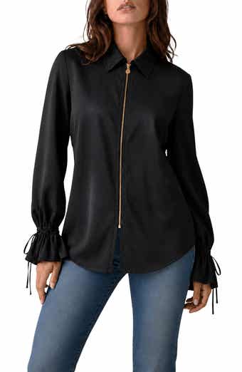 Italia Front-zip Silk Collared Blouse