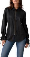 BY DESIGN Italia Front-zip Silk Collared Blouse