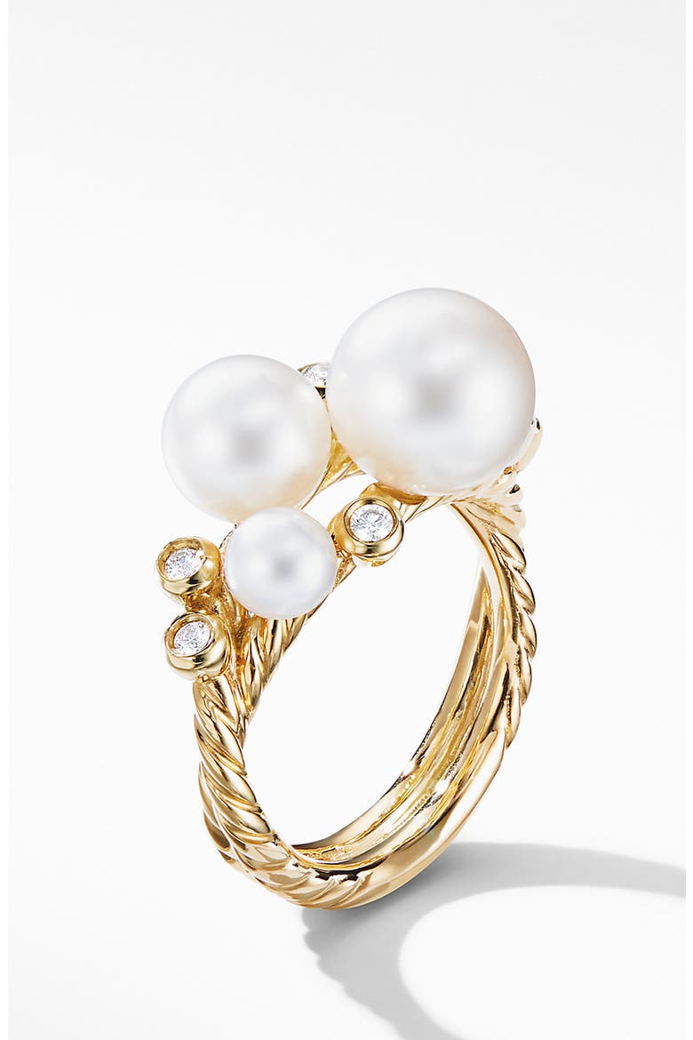 18K Gold Pearl Cluster Ring with Diamonds, Alternate, color, YELLOW GOLD/ DIAMOND/ PEARL