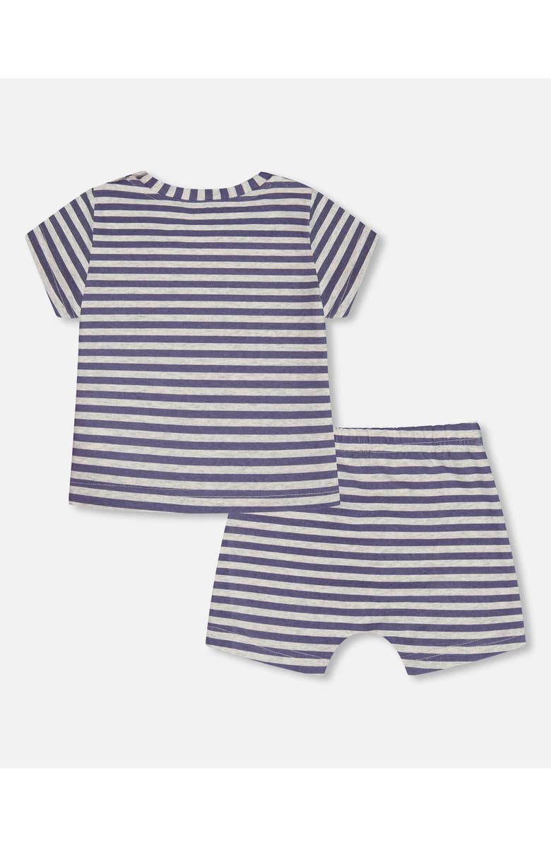 Deux par Deux Baby Boy's Organic Cotton Short Sleeve Top And Short Set Striped Navy, Alternate, color, Striped Navy