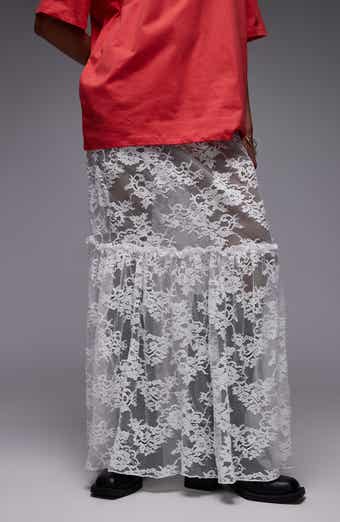 Topshop Ruffle Seam Sheer Lace Maxi Skirt