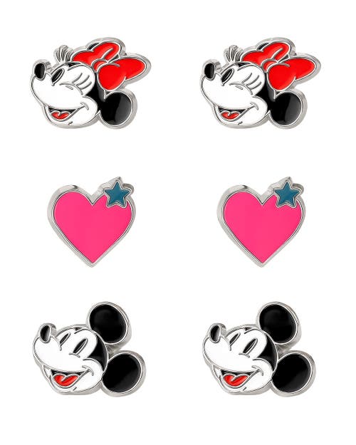 Disney Minnie And Mickey Mouse Clip On Earrings, 3-pack In Silver