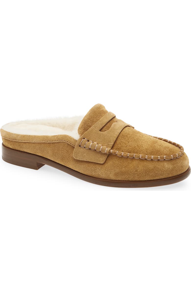 rag & bone Carter Penny Loafer Mule, Main, color, Caramel Suede Shearling