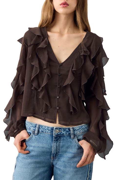 Ruffle Front Button Crop Top