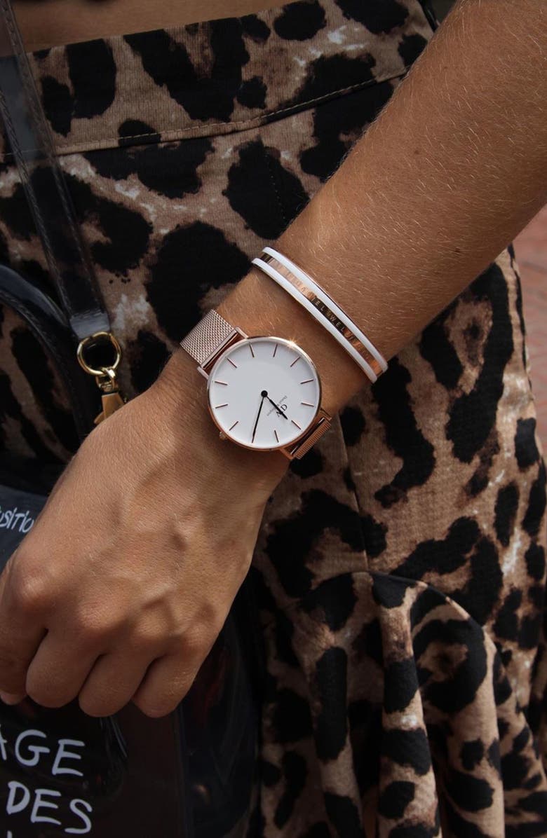 Daniel Wellington Petite Ashfield Mesh Strap Watch, 36mm, Alternate, color, Rose Gold/ White