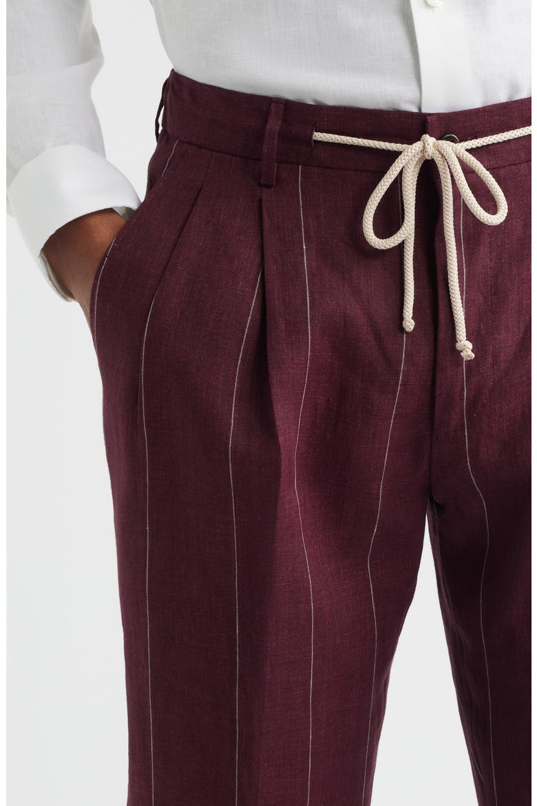 Nova Pinstripe Pleated Wool Blend Trousers, Alternate, color, WINE