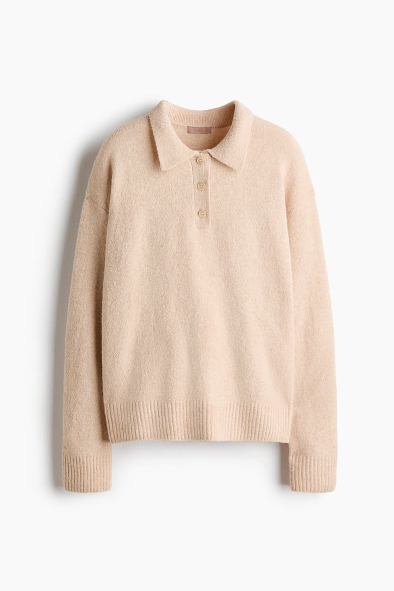 Cable-knit Polo Jumper, Alternate, color, Beige