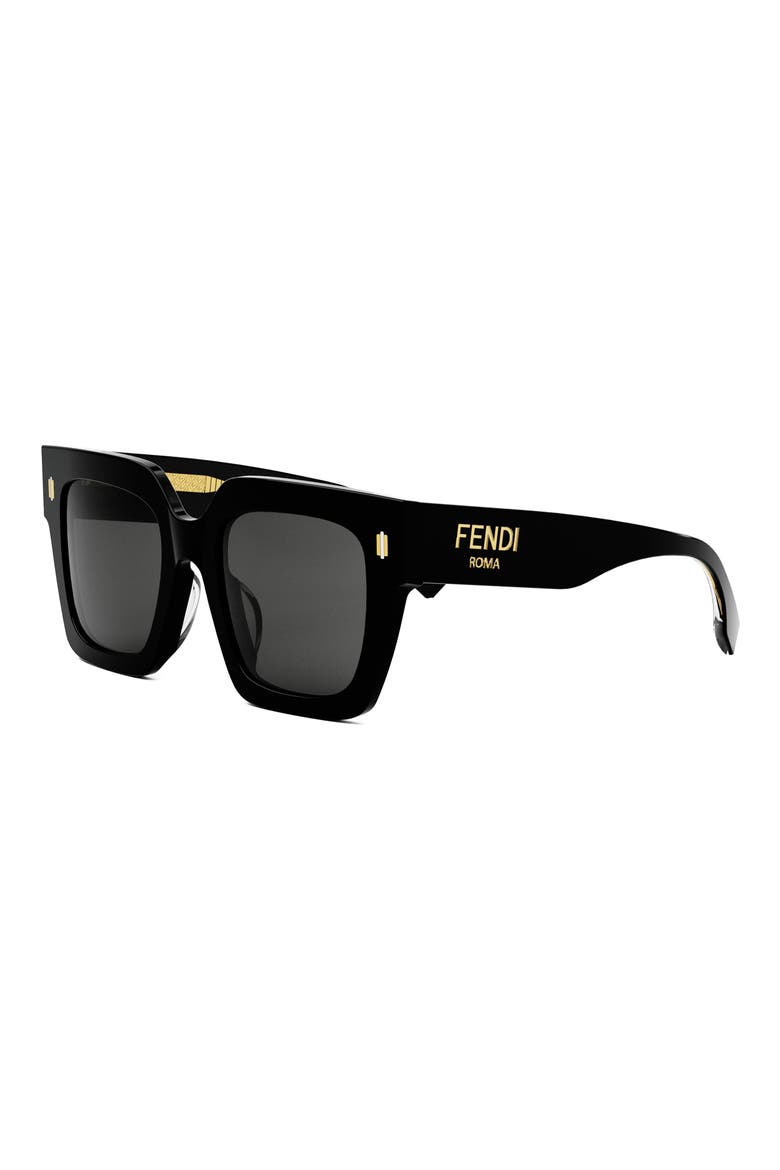 'Fendi Roma 50mm Square Sunglasses, Alternate, color, BLACK