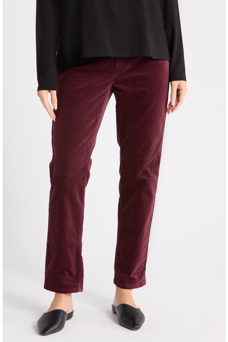 High Waist Ankle Slim Corduroy Pants, Main, color, WINE