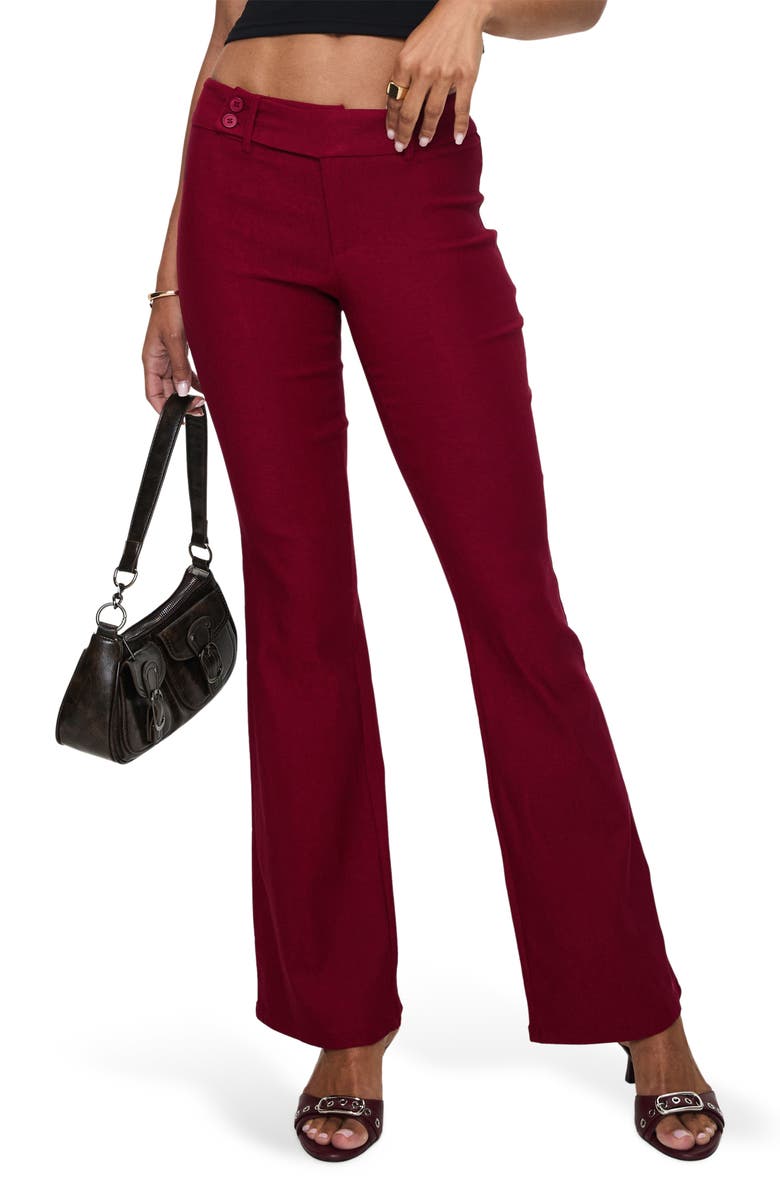 Princess Polly Kinkirk Flare Pants, Main, color, Burgundy