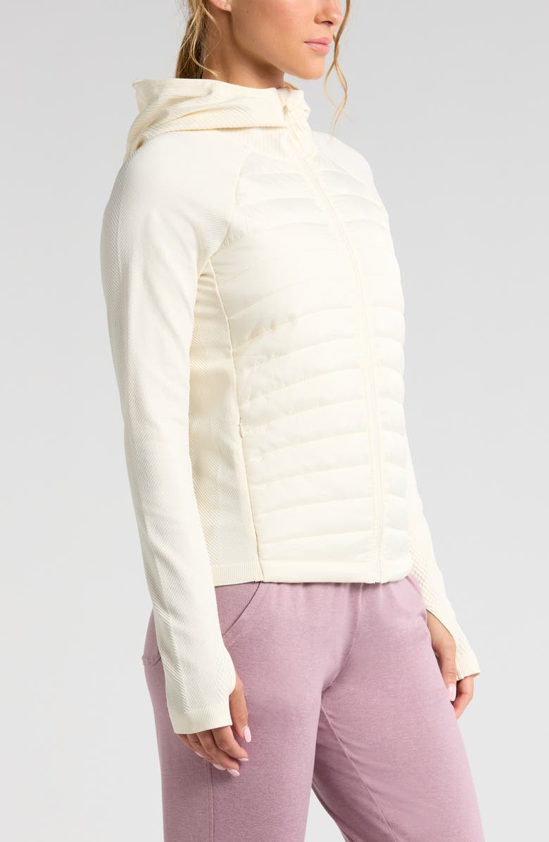 Zella Seamless Mixed Media Puffer Jacket, Alternate, color, Ivory Egret