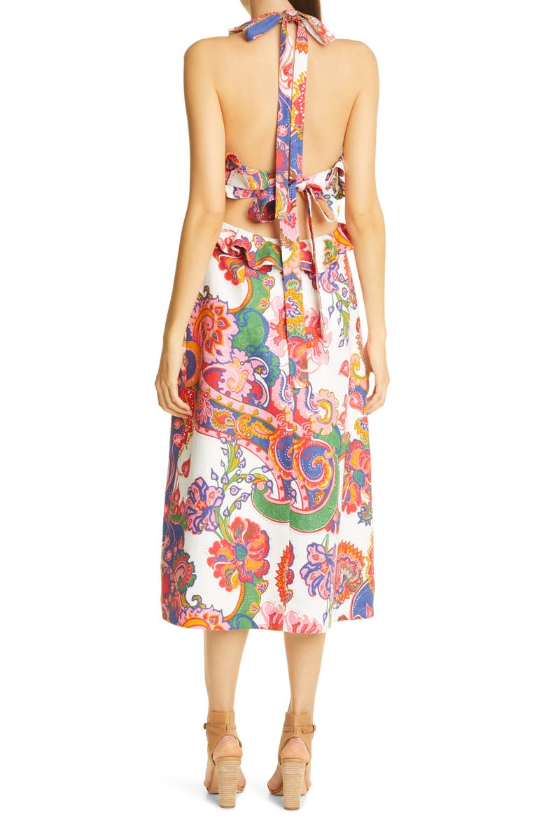 Lovestruck Floral Paisley Tie Back Midi Dress, Alternate, color, NATURAL PAISLEY FLORAL