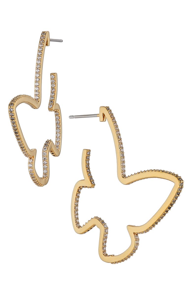 Nadri Cirque Butterfly Hoop Earrings, Main, color, 