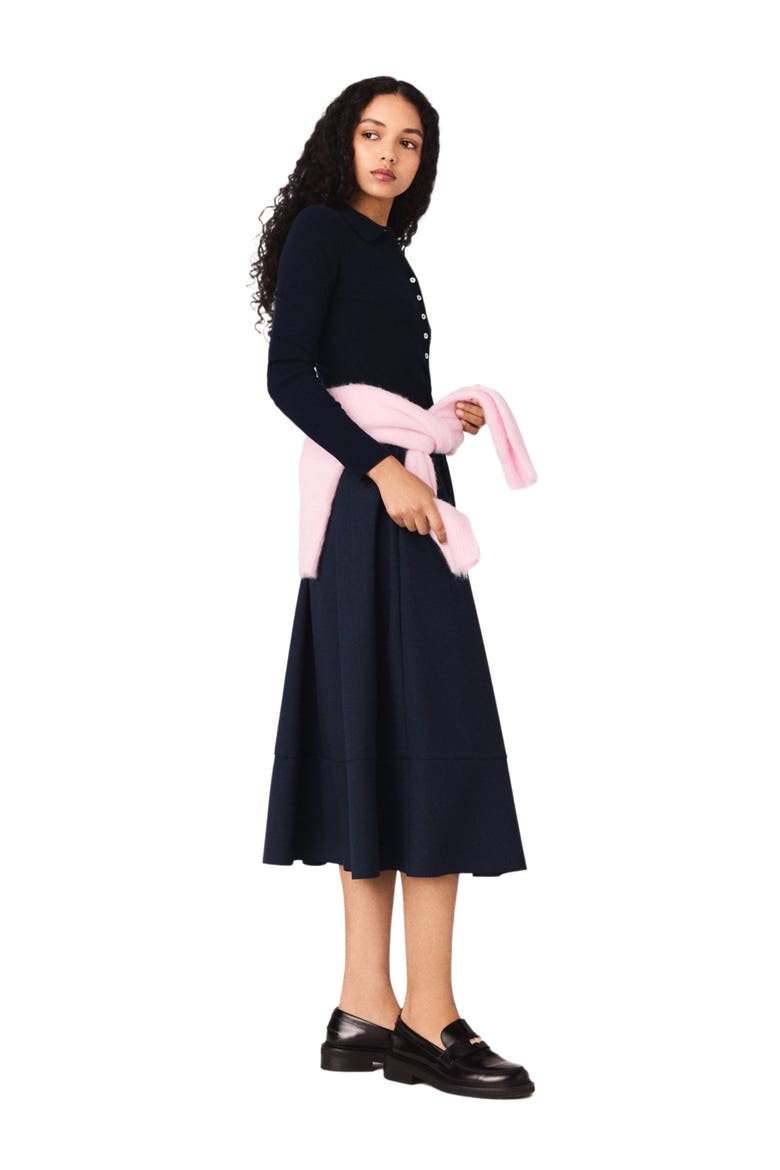 Polo collar ribbed sweater, Alternate, color, Navy