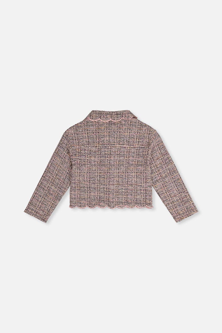 Jacquard Knit Scalloped Collar Button Front Short Jacket, Alternate, color, Pink and Black Knit