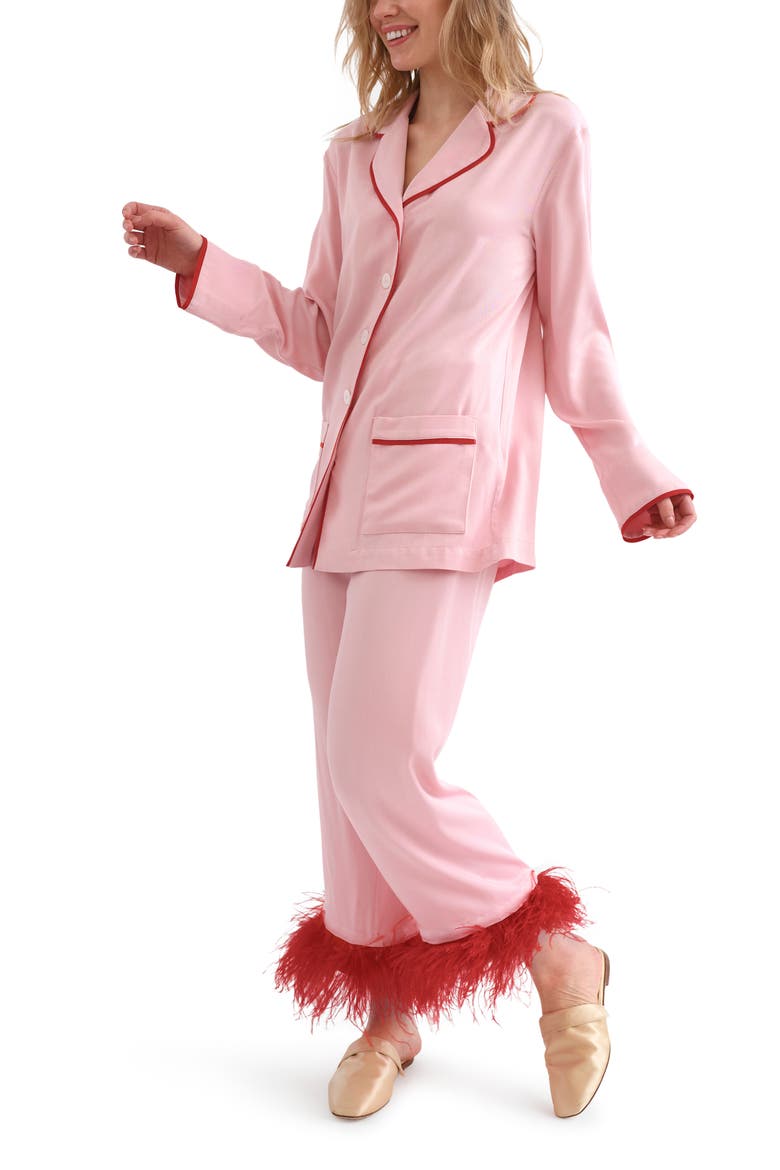 Party Feather Trim Pajamas, Alternate, color, PINK