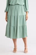 Renee C Tiered Pull-On Midi Skirt