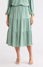 Renee C Tiered Pull-On Midi Skirt