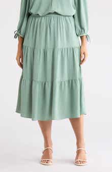 Tiered Pull-On Midi Skirt