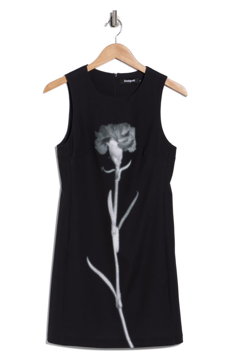 Desigual Flower Sleeveless Shift Dress, Alternate, color, Black