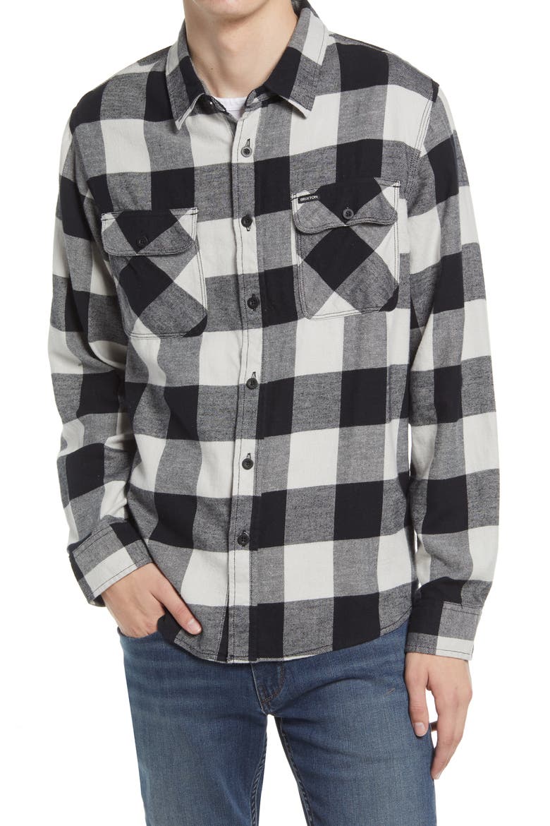 Bowery Check Flannel Button-Up Shirt, Main, color, BLACK/ VAPOR