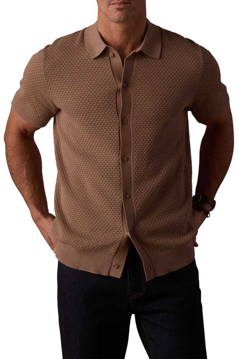 Robles Jacquard Knit Short Sleeve Button-Up Shirt, Main, color, TAUPE