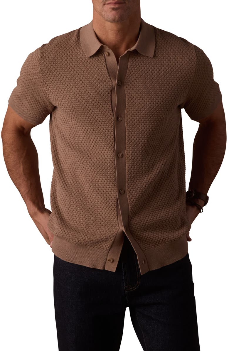The Normal Brand Robles Jacquard Knit Short Sleeve Button-Up Shirt, Main, color, Taupe