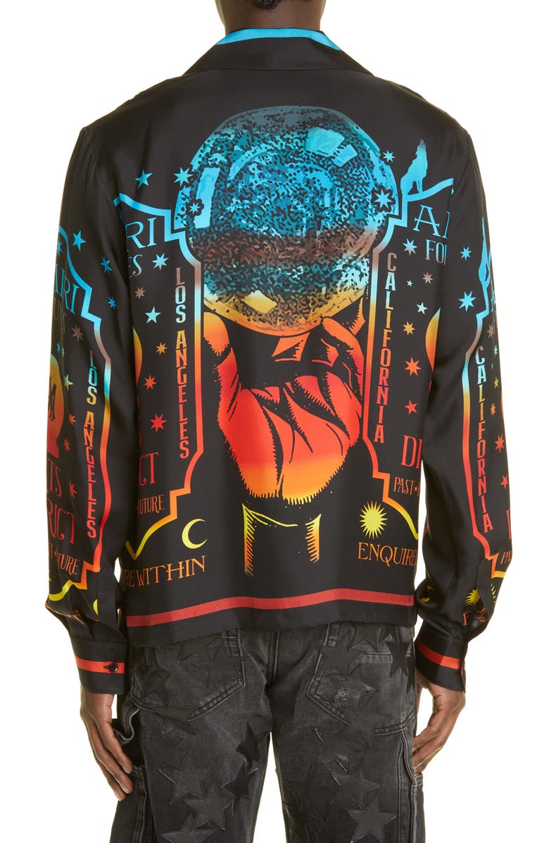 AMIRI Fortune Print Long Sleeve Silk Bowling Shirt, Alternate, color,