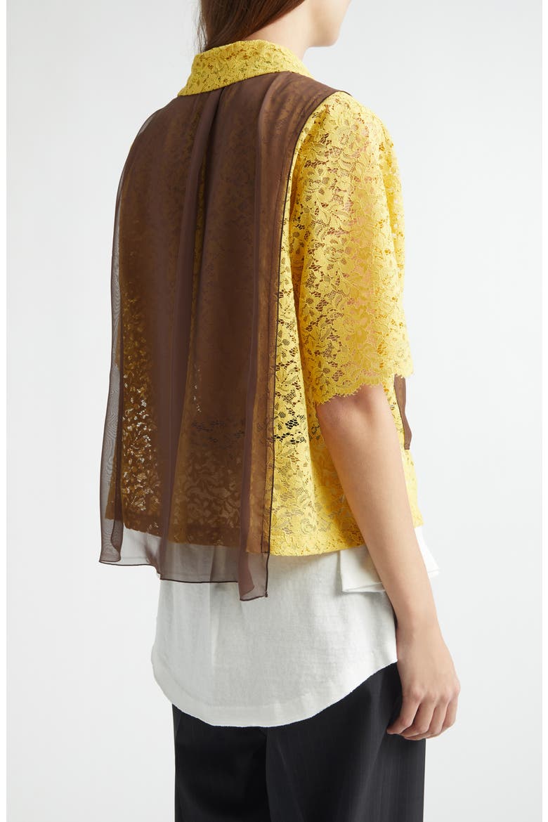 Mixed Media Lace & Chiffon Camp Shirt, Alternate, color, YELLOW