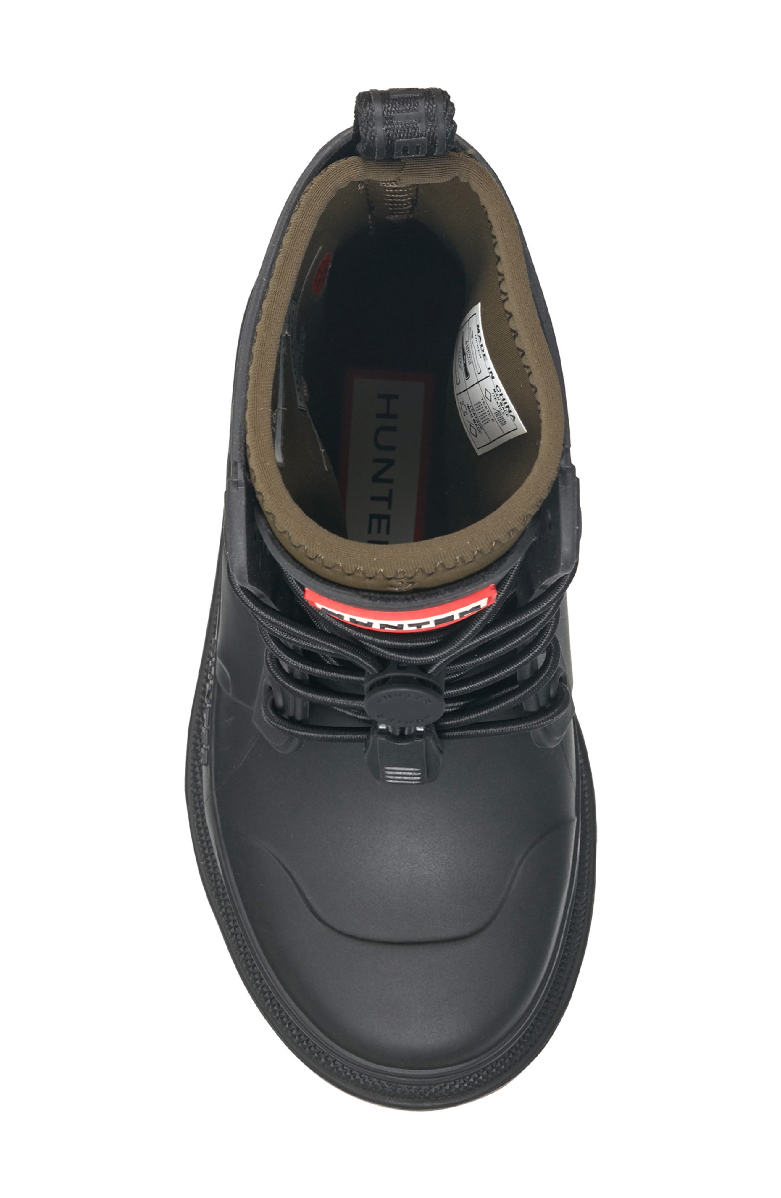 Hunter Kids' Stamp Waterproof Lace-Up Rain Boot, Alternate, color, Black 003