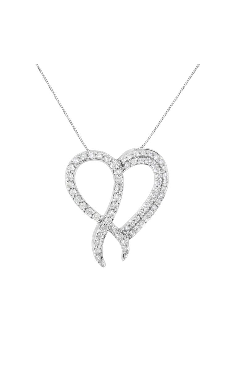 Haus of Brilliance Silver 1 cttw Diamond Heart and Ribbon 18" Pendant Necklace, Main, color, White