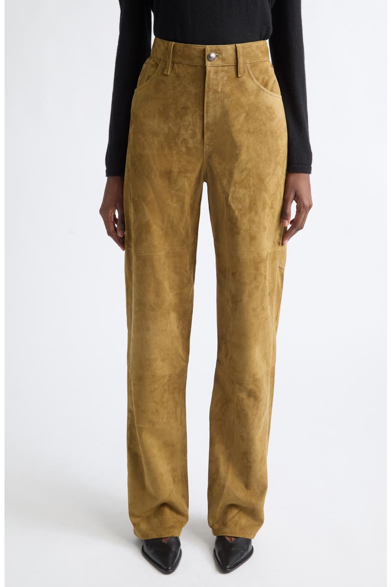 Mills High Waist Suede Pants, Main, color, BREEN