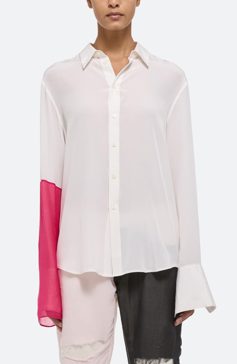 Helmut Lang Relaxed Silk Button-Up Shirt, Main, color, White/Fuschia