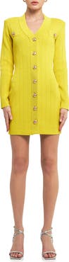 Endless Rose Padded Shoulder Long Sleeve Button-Up Sweater Minidress