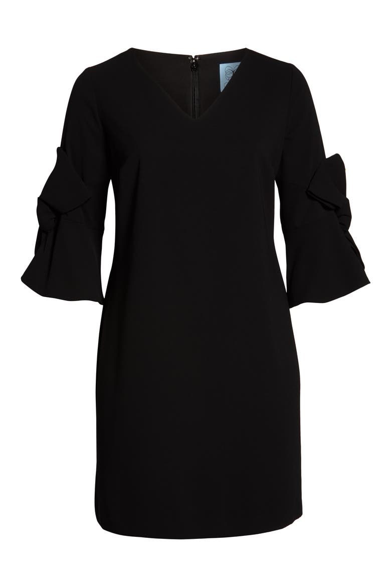 Moss Crepe Bow Shift Dress, Alternate, color, RICH BLACK