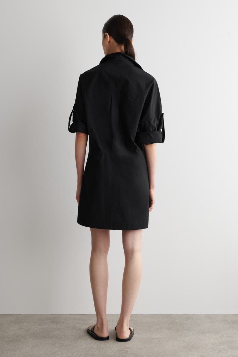 Cotton-poplin Short-sleeved Shirt Dress, Alternate, color, BLACK