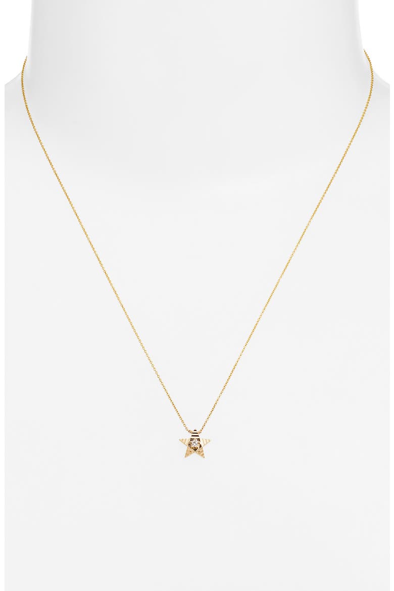 Diamond Fluted Star Pendant Necklace, Alternate, color, YELLOW GOLD