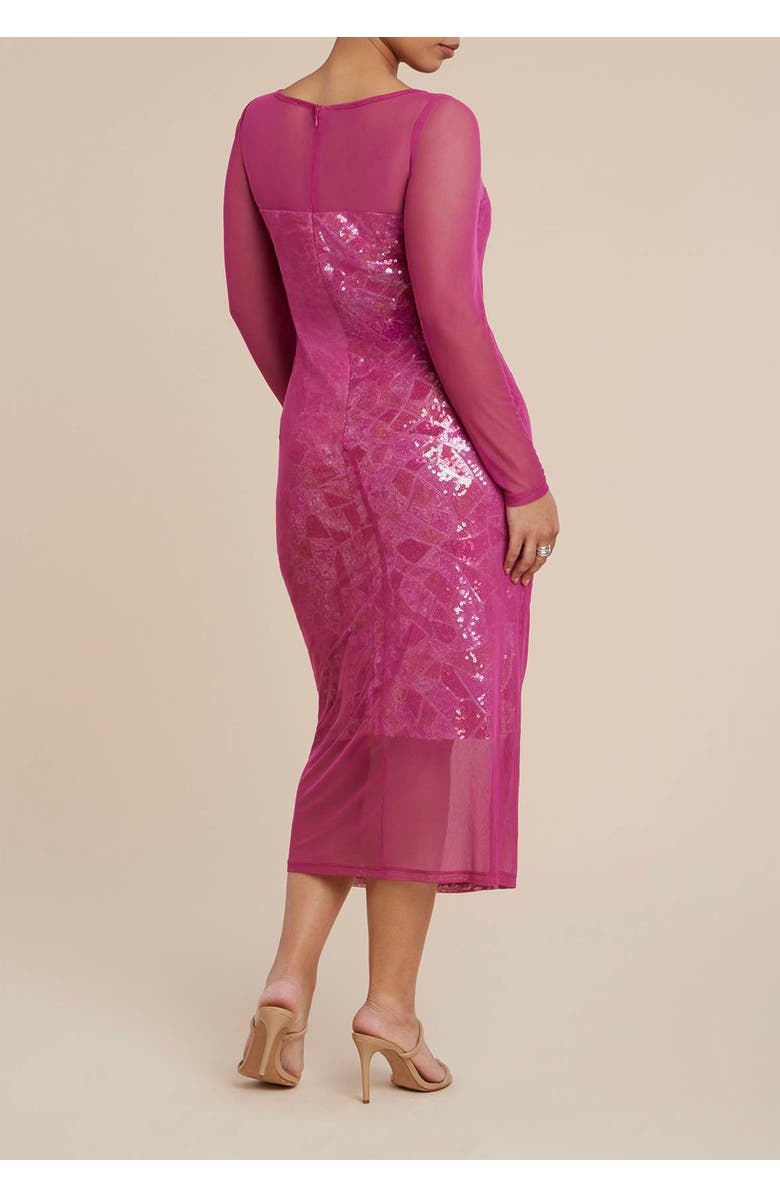 ELOQUII Sequin Dress With Sheer Layer, Alternate, color, Raspberry Melange