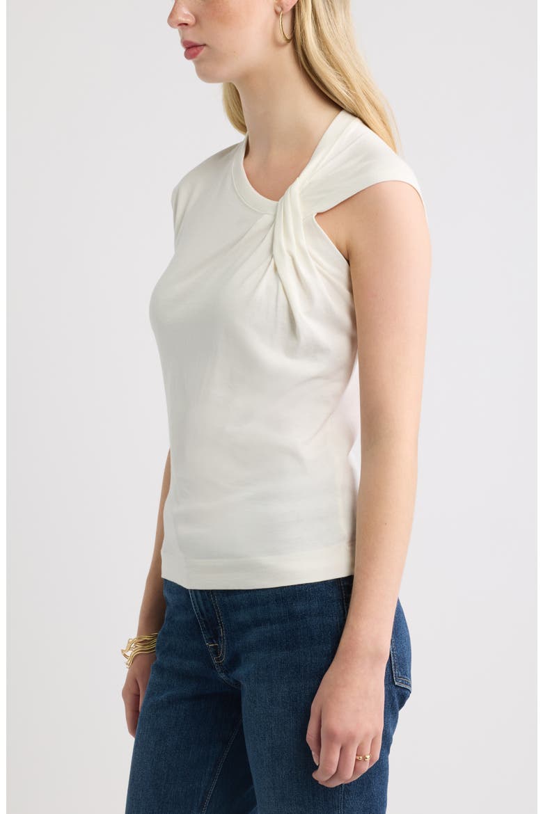 Twist Neck Asymmetric Sleeve Cotton Top, Alternate, color, IVORY EGRET