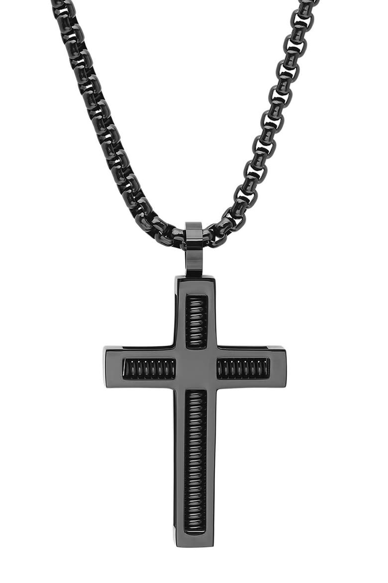 Cross & Cable Pendant Necklace, Main, color, BLACK