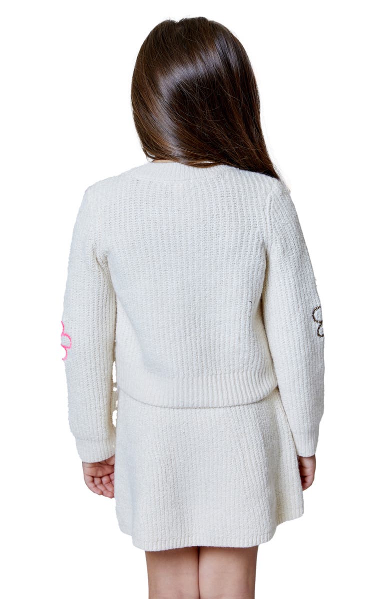 Design History Kids' Floral Embroidered Cardigan & Skirt Set, Alternate, color, Tan Suede