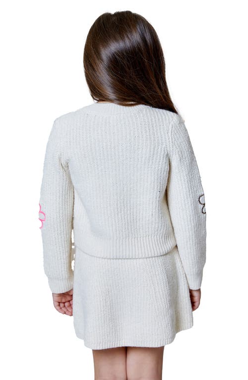 Design History Kids' Floral Embroidered Cardigan & Skirt Set In White