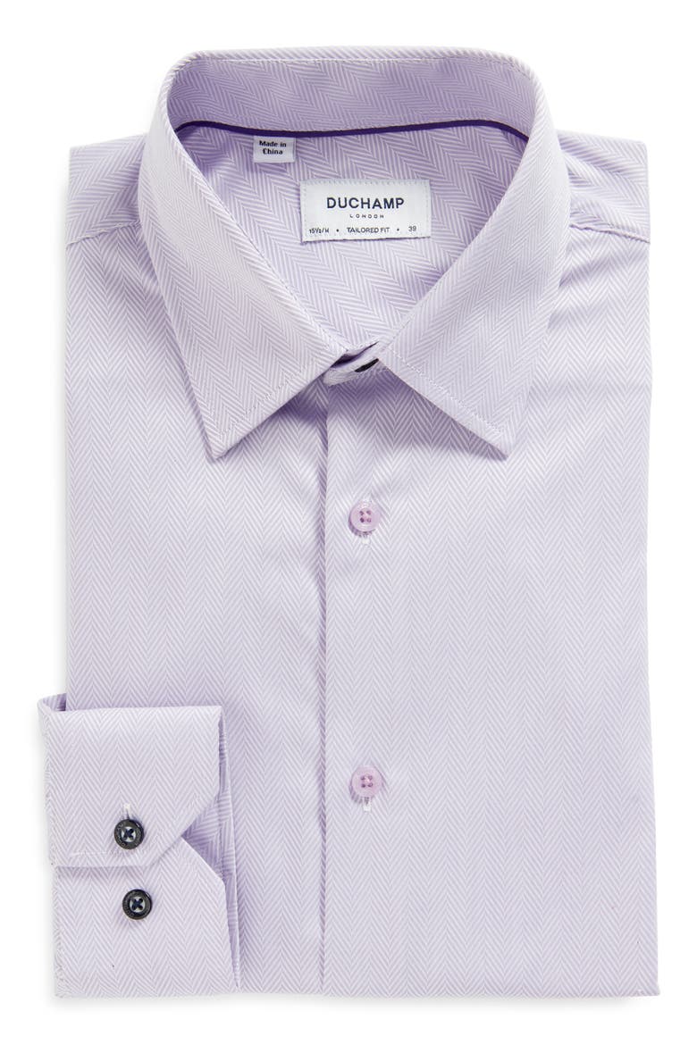 Men's Tailored Fit Herringbone Dress Shirt, Alternate, color, LILAC