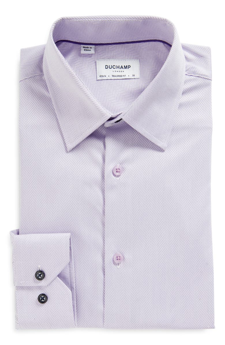 Duchamp Men's Tailored Fit Herringbone Dress Shirt, Alternate, color, Lilac