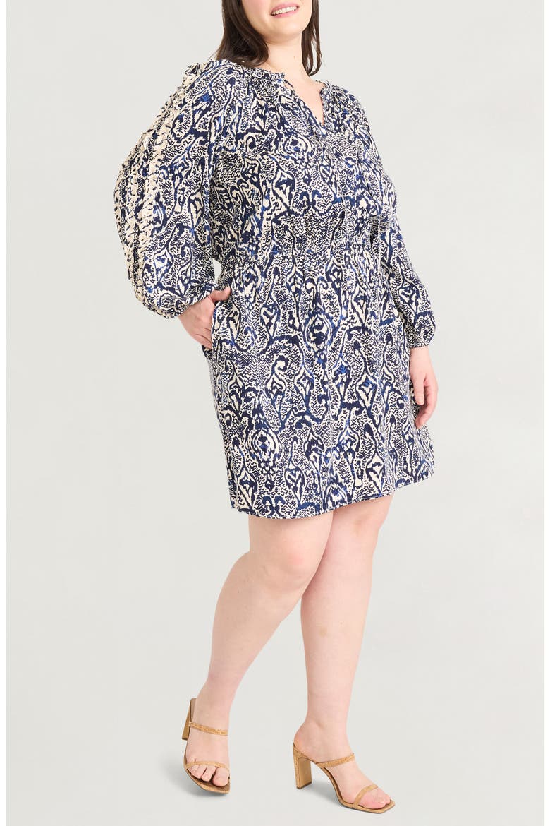 Ruffle Long Sleeve Dress, Alternate, color, CREAM/ BLUE