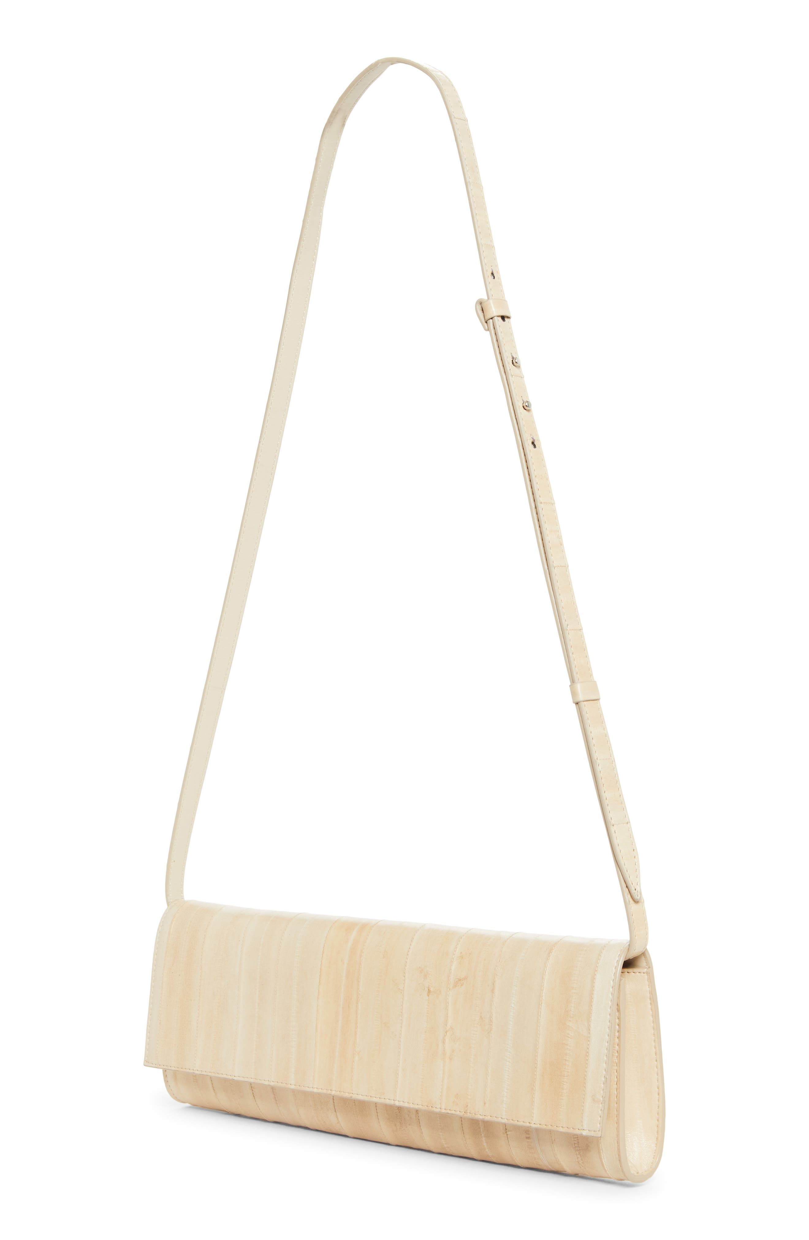 Hex Eel Leather Clutch, Alternate, color, IVORY