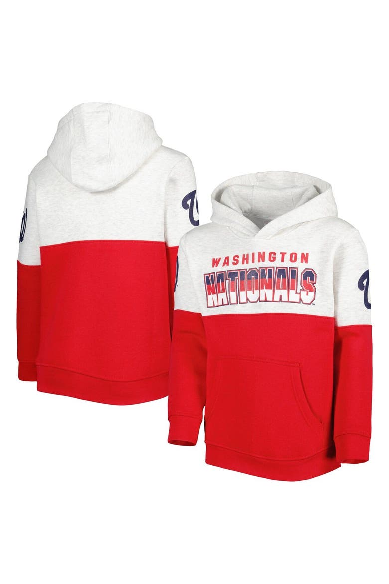 Youth Heather Gray/Red Washington Nationals Playmaker Pullover Hoodie, Main, color, Red